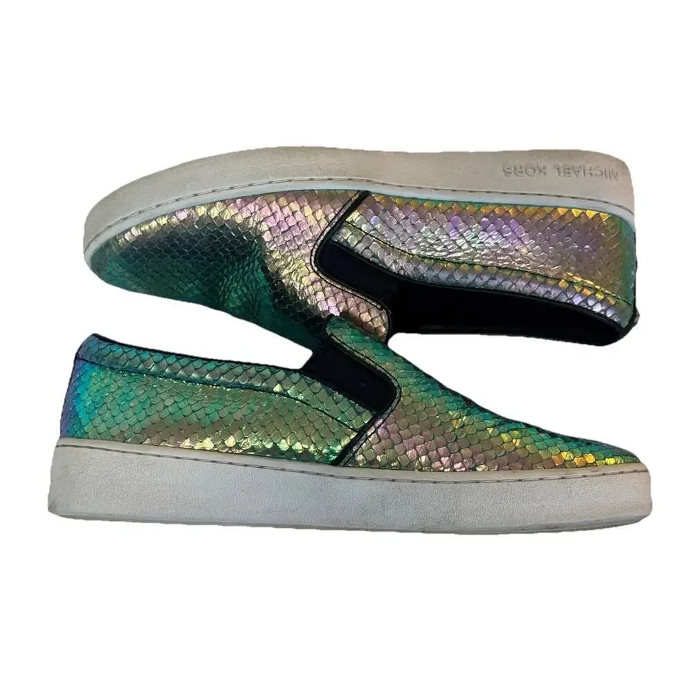 MICHAEL KORS Keaton Iridescent Metallic Snake Shoes Leather Embossed Sz 7.5M